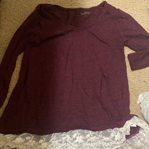 Purple mid sleeve shirt with lace trimmed bottom